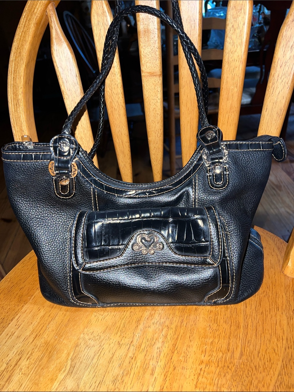 Black Women's Shoulder Tote with Front Accent Pocket